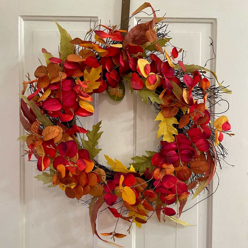 Vibrant Red & Orange Autumn Wreath for Door by Heritage Harvest (NEW)